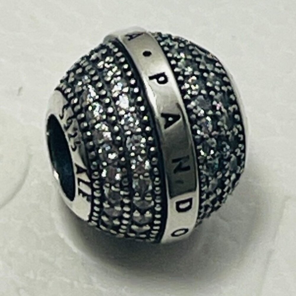Sparkling Pandora Sterling Silver PAVE & LOGO Charm #789489C01 End of Summer
